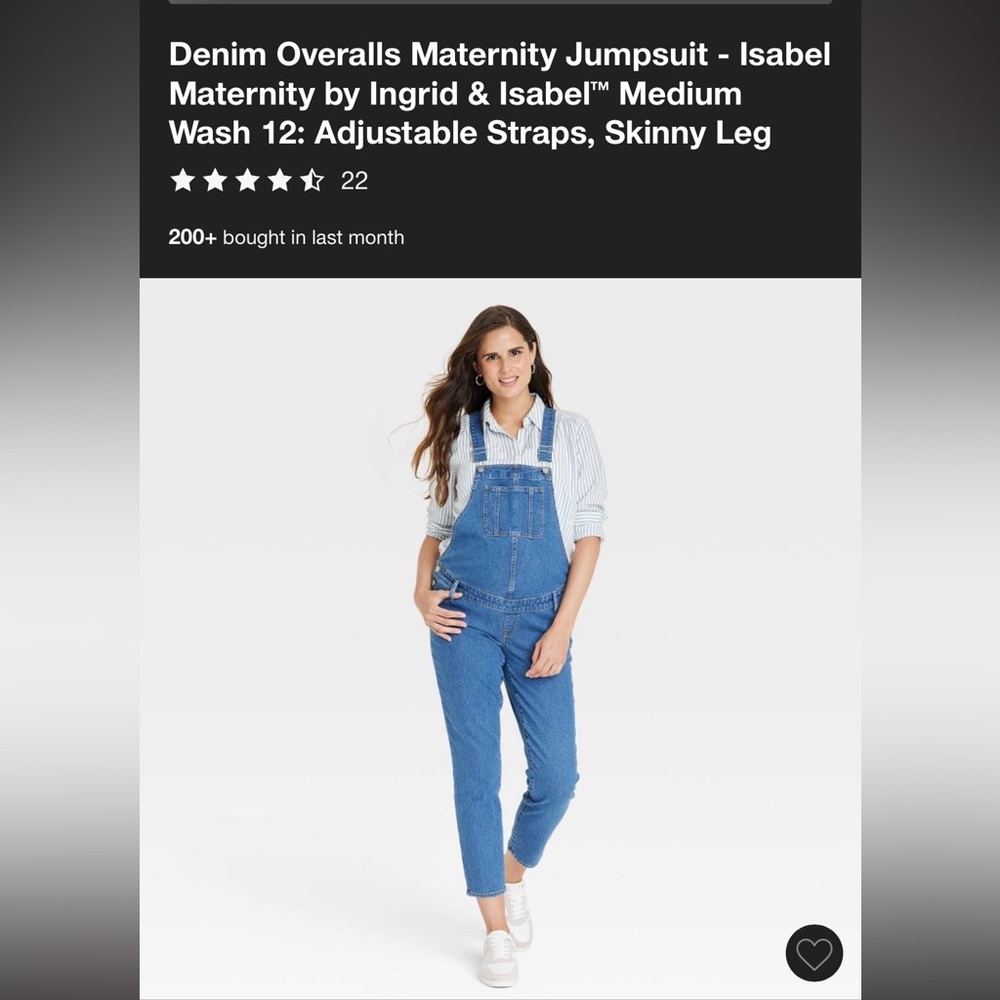 Ingrid & Isabel Women's Maternity Medium Wash Denim Overalls